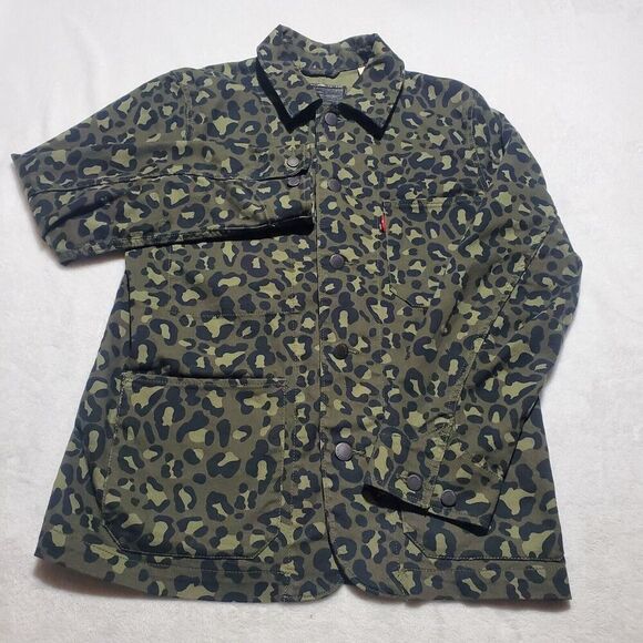 LEVIS ENGINEER JACKET SIZE SMALL MEN'S CHEETAH LEOPARD OLIVE GREEN BLACK - Picture 1 of 14